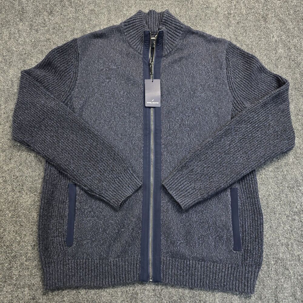 Daniel Hechter Paris Full Zip Blue Cotton Sweater Men’s Size XL Stretch NWT